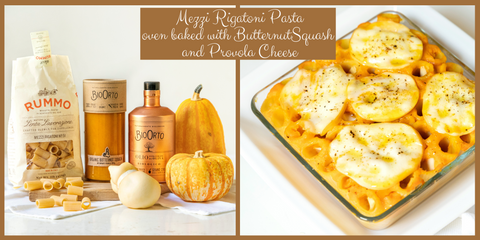 Baked Mezzi Rigatoni Pasta with Butternut Squash Sauce Provola Cheese