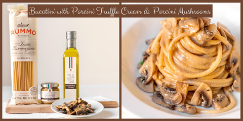 Bucatini Pasta with Porcini Mushrooms Truffle cream and Porcini