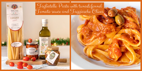 Tagliatelle with wild fennel&tuna Tomato sauce and Taggiasche Olives