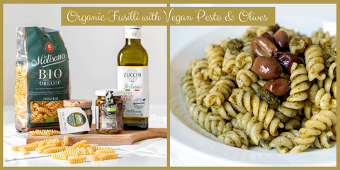 Organic Fusilli with Vegan Pesto & Taggiasche Olives