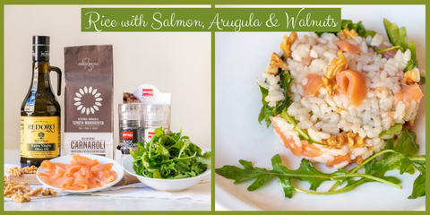 Rice with Smoked Salmon, Arugula & Walnuts