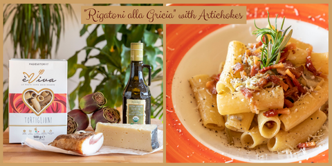 TORTIGLIONI (or RIGATONI) alla Gricia with Artichokes