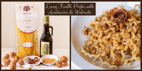 Long Fusilli Pasta with Anchovies & Walnuts