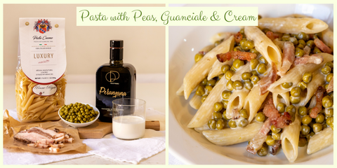 Penne Pasta with Peas, Guanciale & Cream