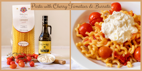 "Long Fusilli with a hole" Pasta with Cherry Tomatoes & Burrata