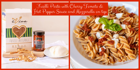 Fusilli Pasta with Cherry Tomato & Hot Pepper Sauce and Mozzarella on top