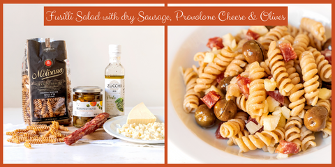 Fusilli Pasta Salad with dry Sausage, Provolone Cheese & Olives RECIPE