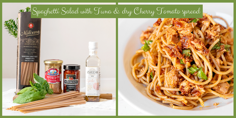 Spaghetti Pasta Salad with Tuna,dried Cherry Tomato paste & fresh Basil RECIPE