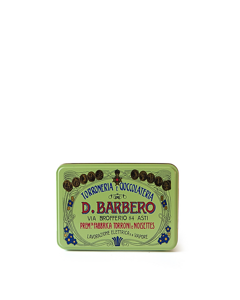 Metal Green Box with Nougats coated in Extra Dark Chocolate 3.52 Oz