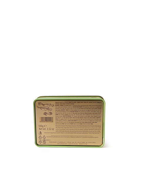 Metal Green Box with Nougats coated in Extra Dark Chocolate 3.52 Oz