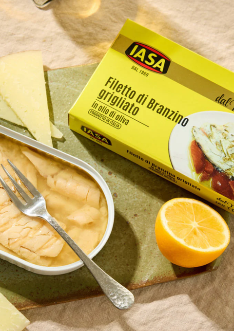 IASA grilled Mediterranean sea bass fillet packed in olive oil