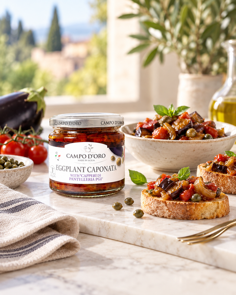 Campo d'Oro Sicilian Eggplant Caponata served as Italian antipasto