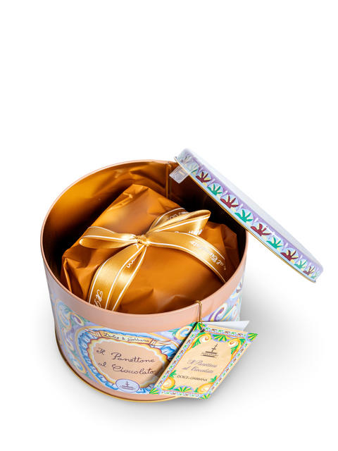 Fiasconaro Chocolate Panettone presented in Dolce&Gabbana gift tin