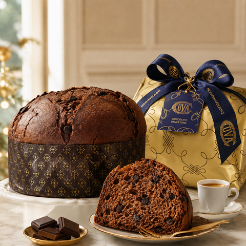 Cova Montenapoleone Chocolate Panettone 26.45 oz sliced with original Cova packaging