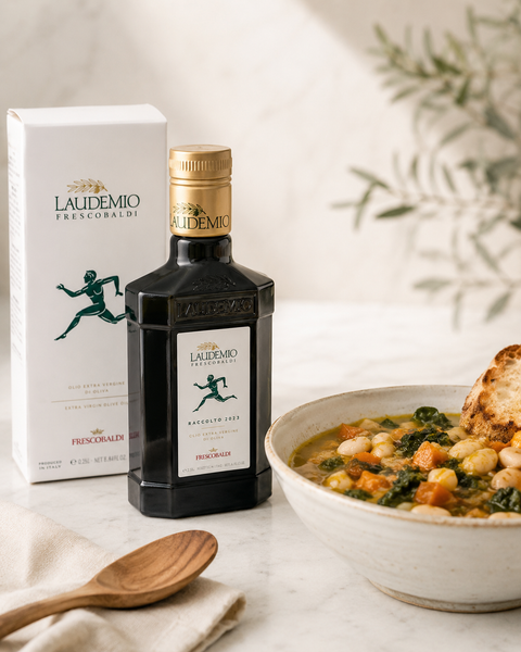 Laudemio Frescobaldi Tuscan extra virgin olive oil 8.4 fl oz with soup