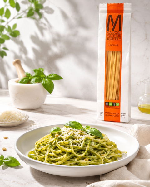Pasta Mancini Linguine with basil pesto