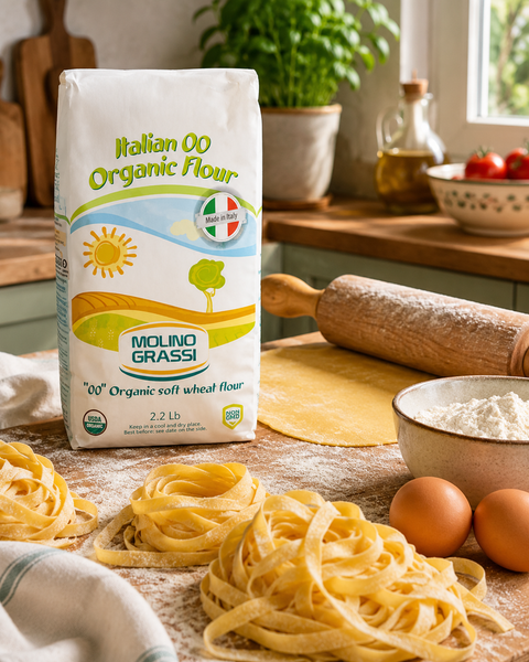 Homemade tagliatelle made with Molino Grassi organic Italian 00 flour