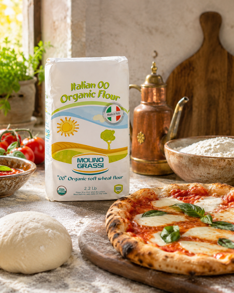 Italian pizza dough prepared with Molino Grassi organic type 00 flour