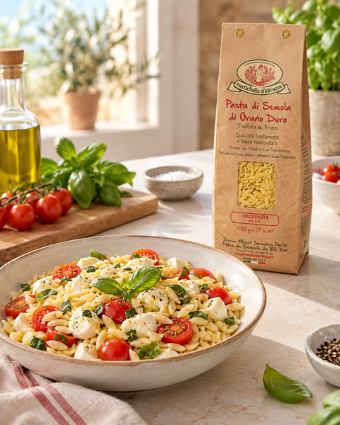 Rustichella d'Abruzzo Orzo served as Mediterranean pasta salad
