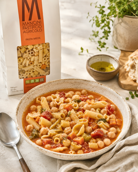 Pasta Mancini Pasta Mista in Italian minestrone soup with vegetables