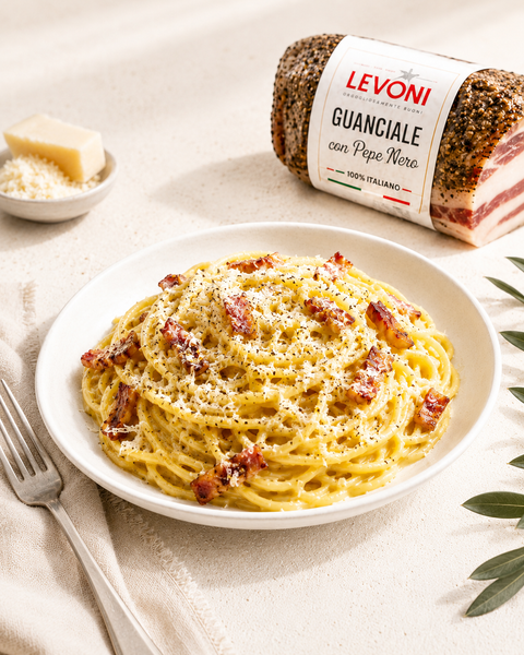 Authentic Italian Carbonara made with Levoni guanciale, Pecorino Romano and black pepper
