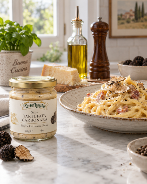 Truffle carbonara pasta with Pecorino Romano